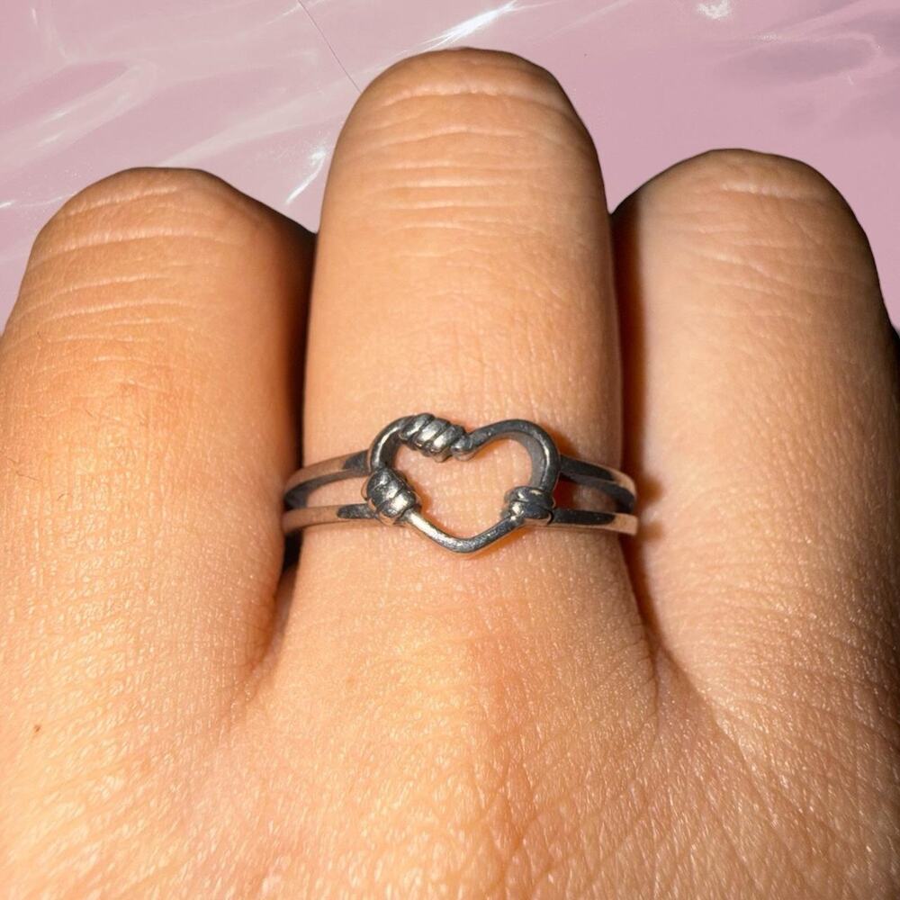 Y2K grunge punk barbed wire heart 925 Sterling silver ring Size 8